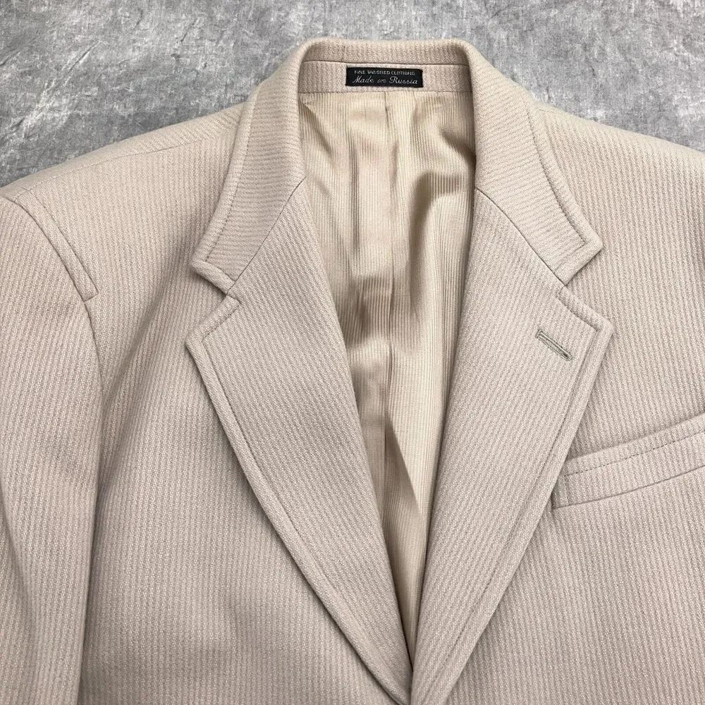 Bachrach Blazer Men‎ 42 Tall Long Beige Wool Cashmere Classic Jacket Russia